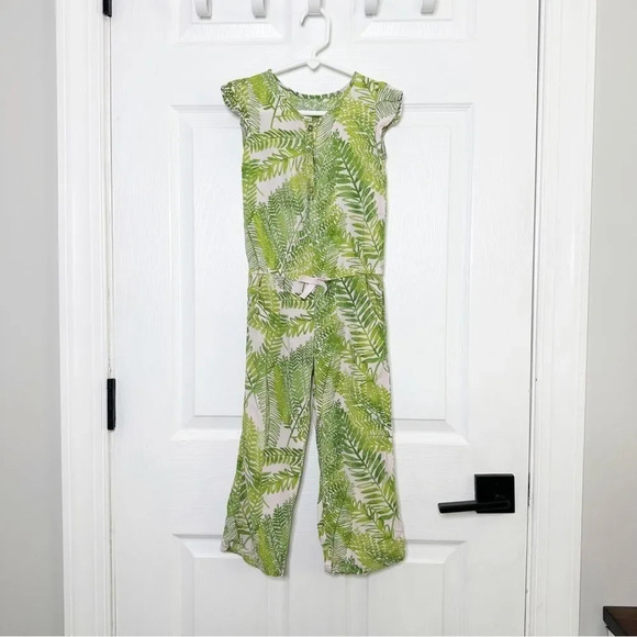 CHEROKEE Target Girls 4T Lightweight Tropical Palm Leaf Jumpsuit Short Sleeve - Picture 1 of 6